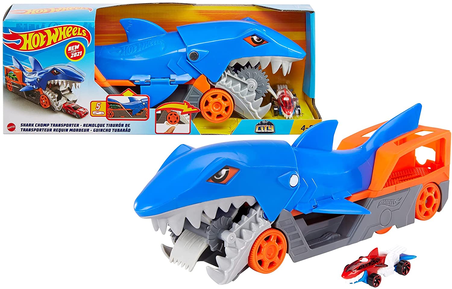 TIBURÓN MASTICA Y TRANSPORTA COCHES HOT WHEELS GVG36 - N95724