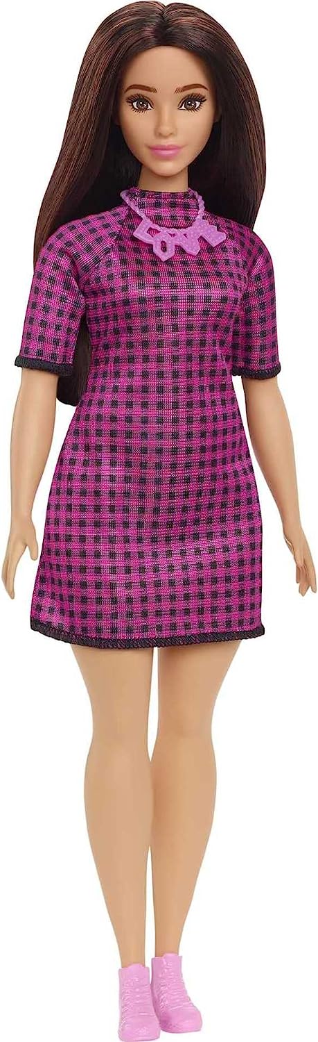 BARBIE FASHIONISTA VESTIDO ROSA CUADRADOS HBV20